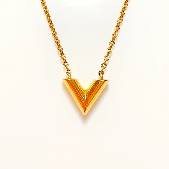 LOW START - LOUIS VUITTON Necklace Essential V Gold Plated Italy - Picture 10 of 10